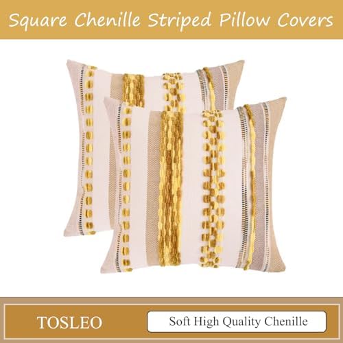 Boho Throw Pillow Covers 18x18 Set of 2 Yellow