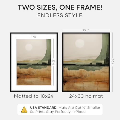 Homeforia 24x30 Black Oak Picture Frame, High-End Wood, 18x24 Mat, Glass
