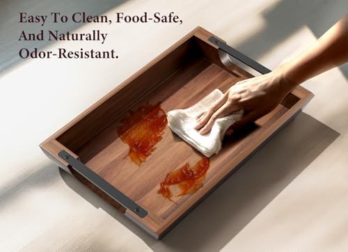 Acacia Wood Serving Tray, 15×10in Tray for Ottoman, Space-Saving
