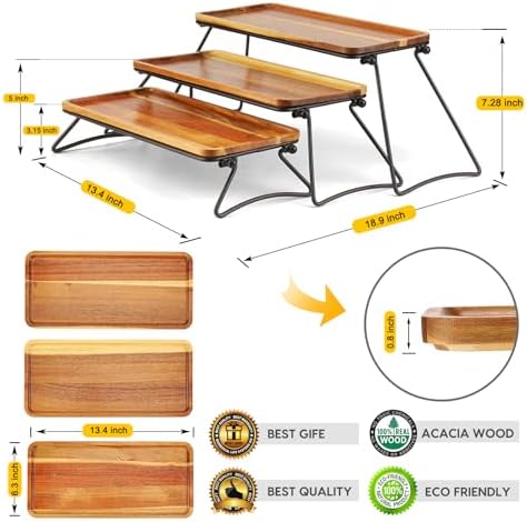 Manspdier Middle Size 3 Tier Cupcake Stand & Towers Serving Tray for Party, Acacia Wooden Dessert Table Display Set, Decorative Tiered Decor Small Chees Charcuterie Boards Rustic Wood Platters Trays