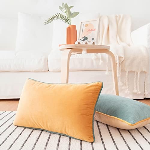 MONDAY MOOSE Decorative Throw Pillow Covers Cushion Cases, Set of 2 Soft Velvet Modern Double-Sided Designs, Mix and Match for Home Decor, Pillow Inserts Not Included (12x20 inch, Orange/Teal)