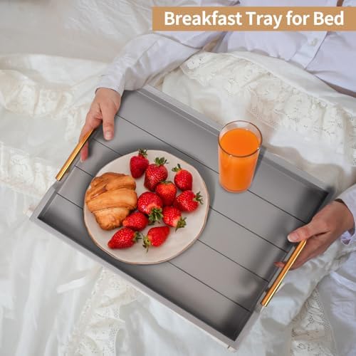 SXNOWS Wooden Serving Tray with 2 Sets of Handles,Gray