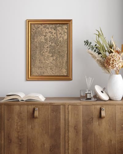 WHASAYART Gold Framed Vintage Wall Art for Living Room, Tree Painting Prints Shelf Decor for Kitchen, Antique Sketch Bedroom Wall Art, Landscape Pictures Gifts for Family - Forest Cabin 16L x 12W