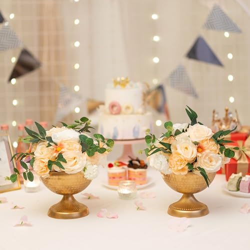 Sziqiqi Gold Urn Vase for Flowers, Wedding Table Compote Vases, 5.9in, 2Pcs | Hammered Vintage Urn Vase, Wedding Table Decoration Centrepieces Set, For Artificial Flowers,Party, Home Decor, Anniversary