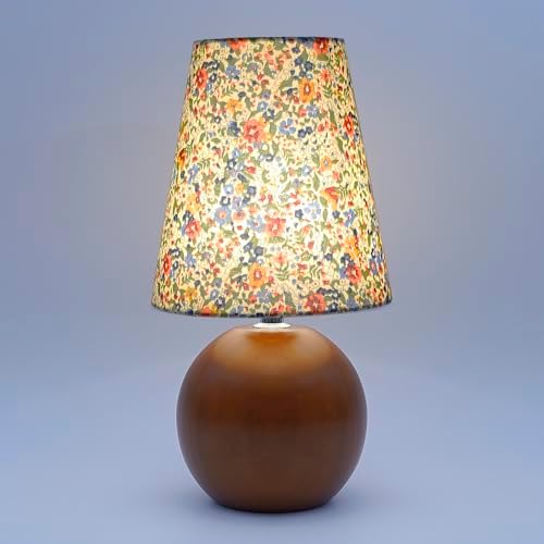 Vintage Wooden Night Lamp, Wood Base Fabric Lampshade, Adjustable Light Color and Brightness with Power-Off Memory, Safe USB Powered, Retro LED Table Light for Bedroom Living Room Office (Floral)