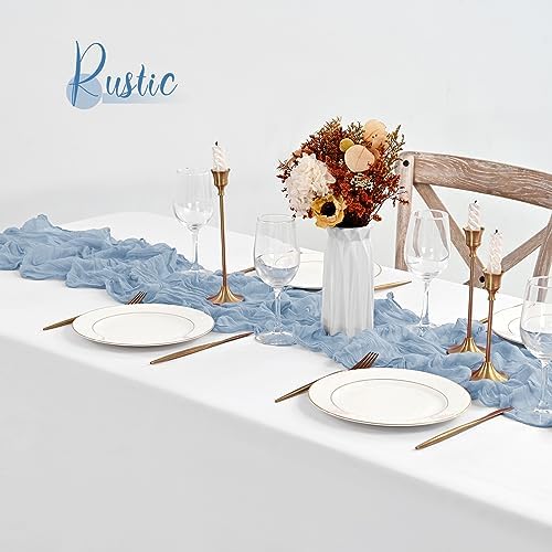 30 Pack Dusty Blue Table Runner 10Ft Cheesecloth Table Runner Boho Gauze Cheese Cloth Table Runners Romantic Long Sheer Fabric Table Runners for Wedding Party Bridal Shower