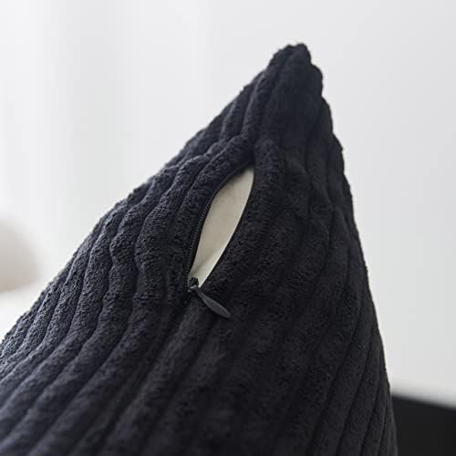Home Brilliant Rectangle Throw Pillow Covers Super Soft Decorative Striped Corduroy Solid Cushion Covers Oblong Throw Pillowcases for Lumbar, 12 x 20 inch, Black