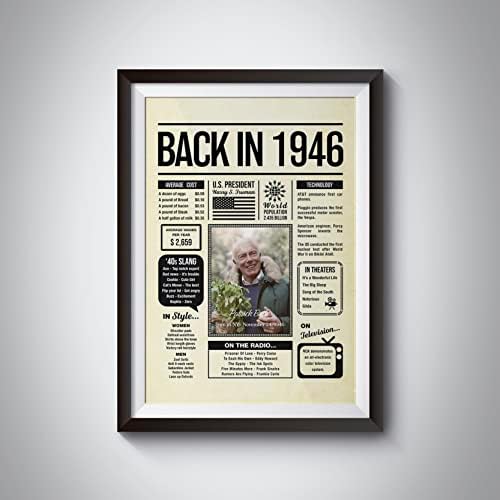 Personalized 79 year old birthday gifts - Back in 1946 Poster - Centerpiece Table Decorations 79th Birthday Party - Custom Born in 1946 Newspaper Vintage Poster for Men, Women