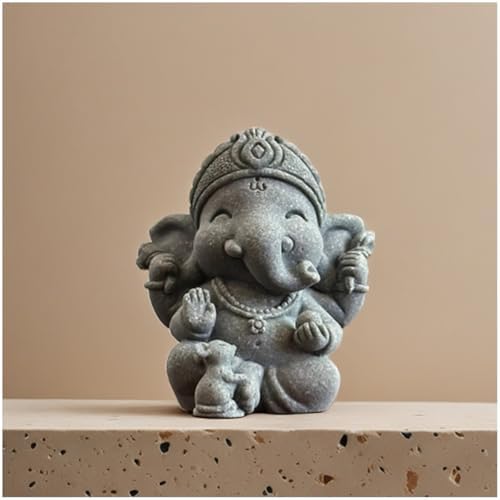 livelyfish Small Elephant Statue Sandstone Figurine Hindu Meditation Buddha Sculpture for Fish Tank Aquarium Decoration (A)