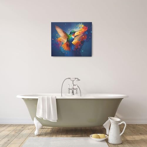 Crekviy Hummingbird Wall Art Bird Pictures Wall Decor Hummingbird Canvas Prints Painting Artwork Home Decoration for Bathroom Bedroom Living Room Framed Gifts Ready to Hang 20"x24"