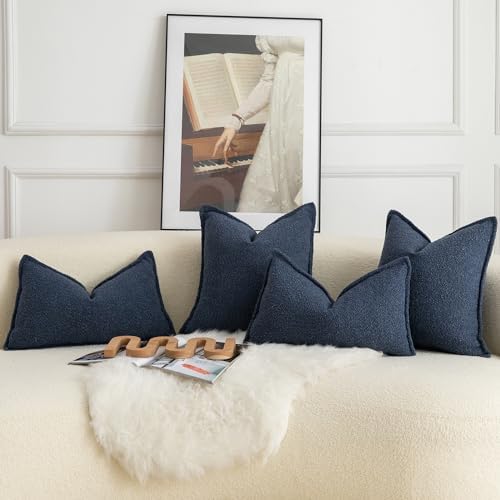 MANDIOO Pack of 2 Decorative Throw Pillow Covers Accent Solid Woven Textured Cushion Covers Pillow Cases Bedroom Living Room Sofa Home 12 x 20 Inch Blue