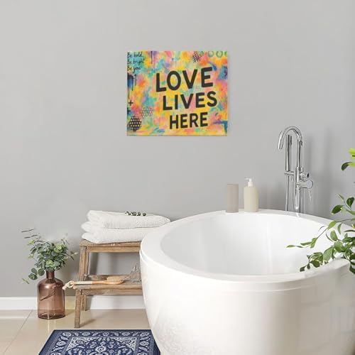 Crekviy Banksy Wall Art Street Graffti Wall Decor Romantic Love Canvas Prints Painting Love Lives Here Artwork Decorations for Bathroom Bedroom Living Room Framed Gifts 20"x24"