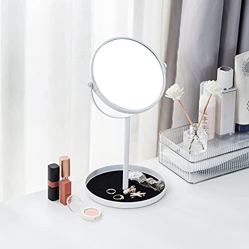 Ettori Makeup Mirror Dual Sided Vanity Mirror, 1X and 5X Magnification, 360 Swivel Round Mirror, Tabletop Mounting, No Light, White