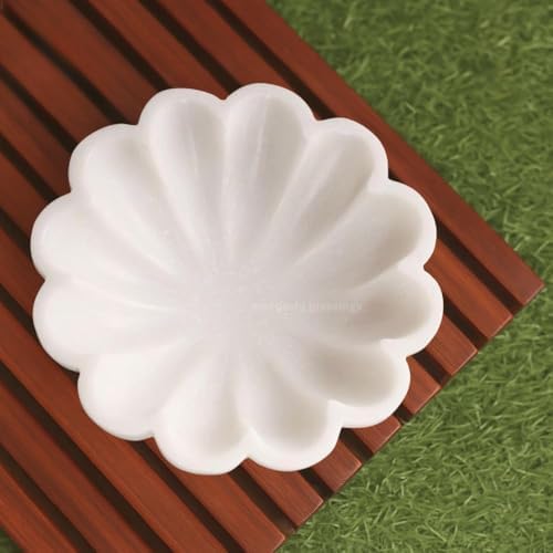 SWADESHI BLESSINGS HandCrafted Marble Scalloped Bowl for Home Decor, 8"