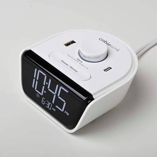 Brandstand CubieWink - Compact Charging Alarm Clock with 1 USB-C and 1 USB-A Ports (White)