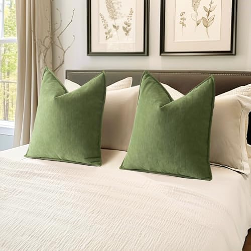 MIULEE Pack of 2 Sage Decorative Chenille Pillow Covers 20x20 Inch