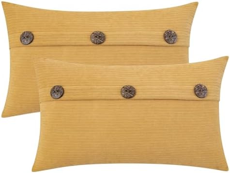 HWY 50 Mustard Yellow Chenille Throw Pillow Covers 12x20 Inch Buttons
