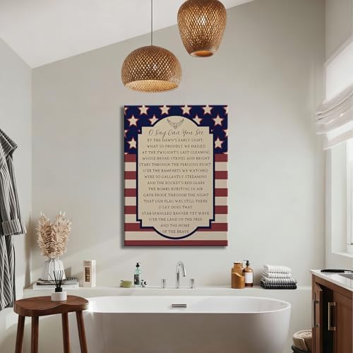 Patriotic O Say Can You See Wall Decor 8x12 In, Star Spangled Banner National Anthem Canvas Art, 4th of July Independence Day Framed Prints for Home & Office, Made in USA
