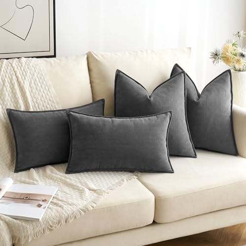 MIULEE Pack of 2 Dark Grey Decorative Chenille Pillow Covers 16x16 Inch