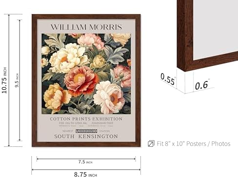 Poster Master William Morris Poster - Peony Print - Botanical Art - Flower Art - Exhibition Artwork - Animal Creation - Floral Piece - Aesthetic Illustration - Colorful Office or Bedroom Decor - 8x10 Brown Framed