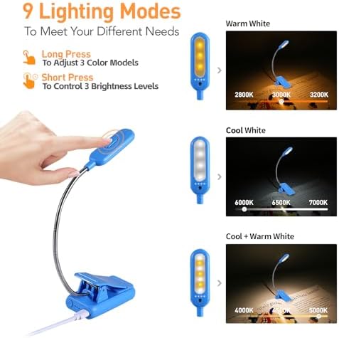 VAVOFO Rechargeable Reading Light, Clip on Book Light for Reading in Bed