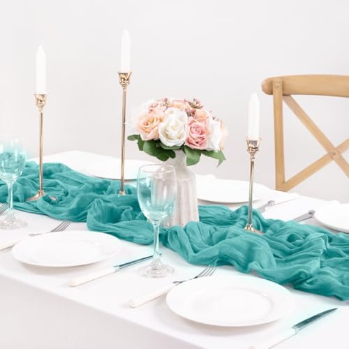 Teal Cheesecloth Table Runner 10ft Rustic Gauze Summer Decororations
