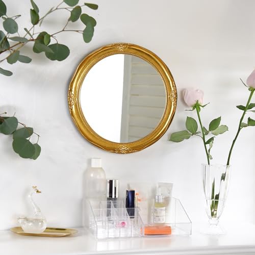 Funerom Vintage Decorative Hanging Mirror Round (Gold, 12.2 inch) | Wall Mirror