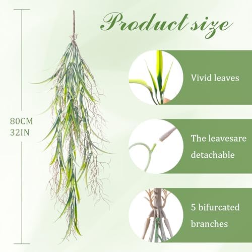 dallisten 4Pcs Fake Hanging Fern Plants for Outdoors, UV Resistant Artificial Ferns Greenery Vines Faux Trailing Plants for Indoor Wall Porch Wedding Boho Home Garden Decor(4PCS WhiteGreen Leaves)