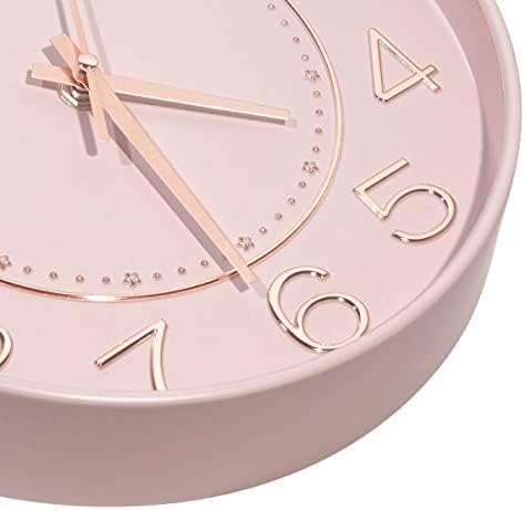 HZDHCLH 10 inch Small Wall Clocks Battery Operated,Silent No Ticking Clock for Wall,Modern Quartz Wall Clock for Living Room Bedroom Kitchen Office School Classroom Decor (Pink& Rosegold)