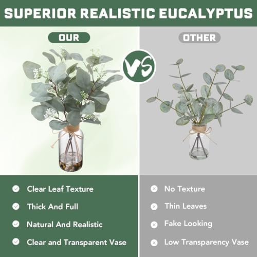 Artificial Eucalyptus Stems in Glass Vase, 15.74 in Greenery