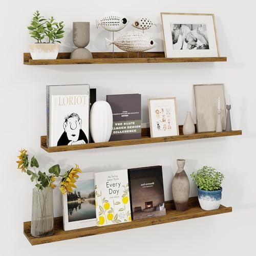Axeman 40 Inch Floating Shelves, Brown Picture Ledge Shelf Set of 3