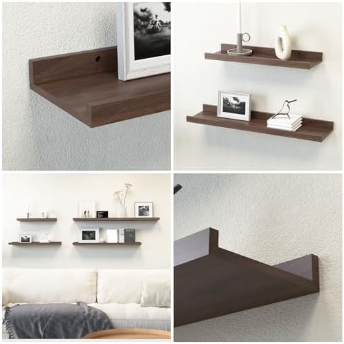 Boswillon Floating Shelves Set of 2, Long Wall Shelf with Lip, 36in, Walnut