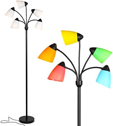 Brightech Medusa LED Floor Lamp – Multi-Head Dimmable Floor Lamp for Living Rooms & Offices – Tall Lamp with Interchangeable Shades, Adjustable Standing Lamp for Bedroom Reading – Black