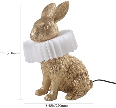 Gold Scarf Bunny Lamp,Resin Crafted Sitting Rabbit Table Lamp,White Pleated PC Lampshade,USB Powered LED Nightstand Lamp,Cute Home Decor & Kids Bedroom Nursery Light