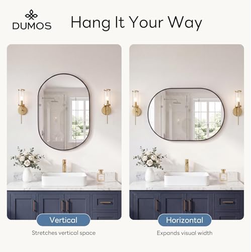 DUMOS 20" x 30" Oval Bathroom Mirror, Black Wall Mirrors with Metal Frame | Tempered Glass, Morden Vanity Mirror for Over Sink, Entryway, Living Room, Bedroom, Horizontal or Vertical