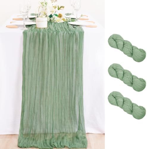 3 Pack Sage Green Cheesecloth Table Runner 10ft Boho Gauze Centerpiece
