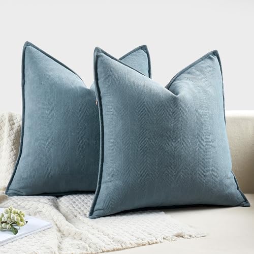 MIULEE Pack of 2 Dusty Blue Euro Shams Chenille Pillow Covers 22x22 Inch