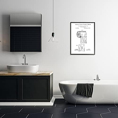 Stupell Industries 'Toilet Paper Roll Vintage Patent Minimal Black White', Framed Giclee Art, Black, 24 x 30 Inches, Easy to Hang and Sturdy, Made in USA, by Studio W