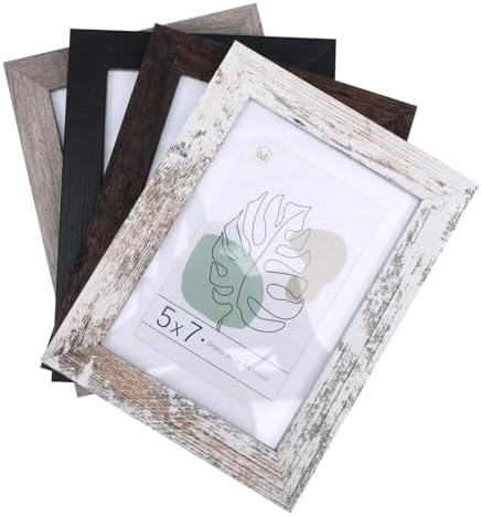Muzilife 5x7 Wood Picture Frame with Mat, Real Glass Cover, Mix, 4 Pack