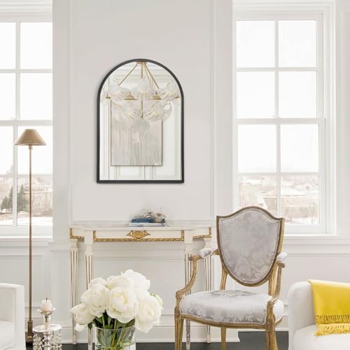 Arch Bathroom Mirror, Wall Mounted Mirror, Black Vanity Wall Mirror Metal Frame Home Decor for Bedroom, Entryway, Living Room 20"x16"