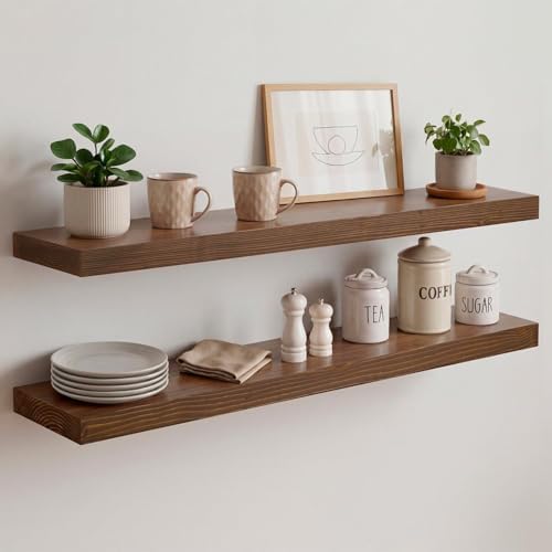 Homeforia 30 Inch Floating Shelves, High-End Solid Pine Wood, Set of 2