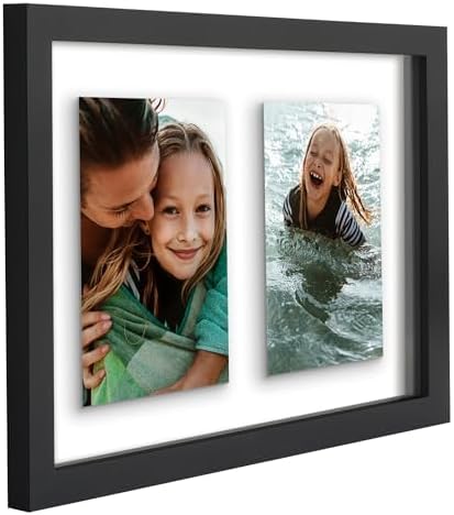 Americanflat 4x6 Floating Double Picture Frame - Engineered Wood - Black