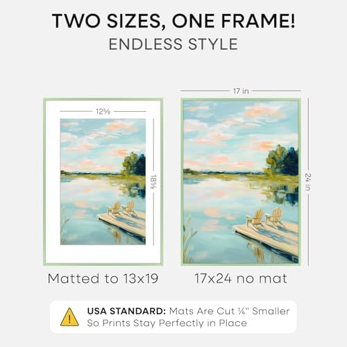 Homeforia 17x24 Green Picture Frame, High-End Metal, 13x19 Mat, Glass