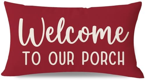 PANDICORN Farmhouse Throw Pillow Covers 12x20 Inch Welcome, Crimson Red