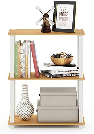Furinno TURN-S-TUBE Storage Shelves, 3-Tier Book Shelf, Corner Shelf, Toolless Open Shelves, for Organization and Storage, Living Room, Garage, Home Office, Beech