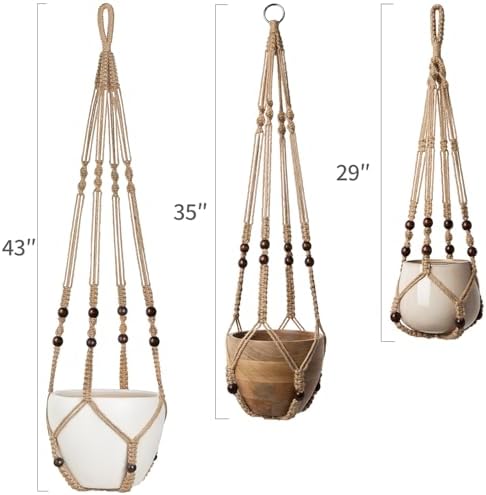 Mkono 3 Pack Macrame Plant Hangers Hanging Planters for Indoor Plants Brown