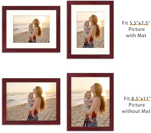 Picrit 8.5x11 Picture Frame Set of 12, Gallery Wall Frames, Dark Red Wood