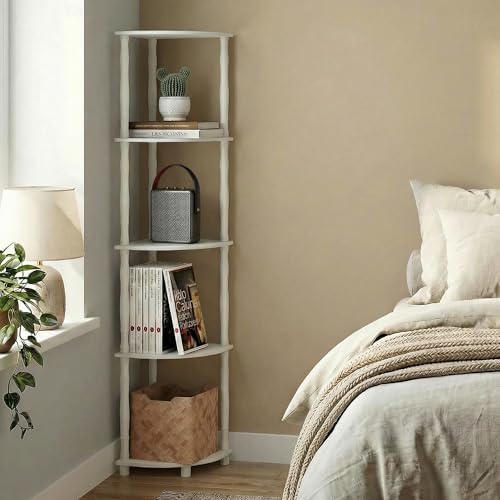 Furinno Turn-N-Tube Storage Shelves, 5-Tier Open Frame Book Shelf, Standing Corner Shelf, Toolless Open Shelves, Classic Tubes, for Organization and Storage, Living Room, Home Office, White