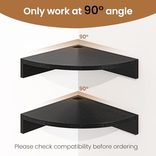 Fun Memories Corner Shelf Wall Mount, Wood Floating Corner Shelves, Corner Wall Shelf for Bedroom, Bathroom, Kitchen, Living Room (Black, 3 Pack)
