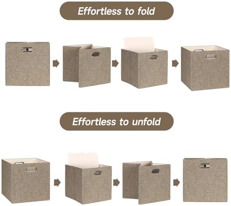 Posprica Collapsible Storage Bins,13×13 Foldable Storage Cube Boxes Fabric Drawer Fabric Storage Bins Vinyl Record Light Coffee, 4 Pack